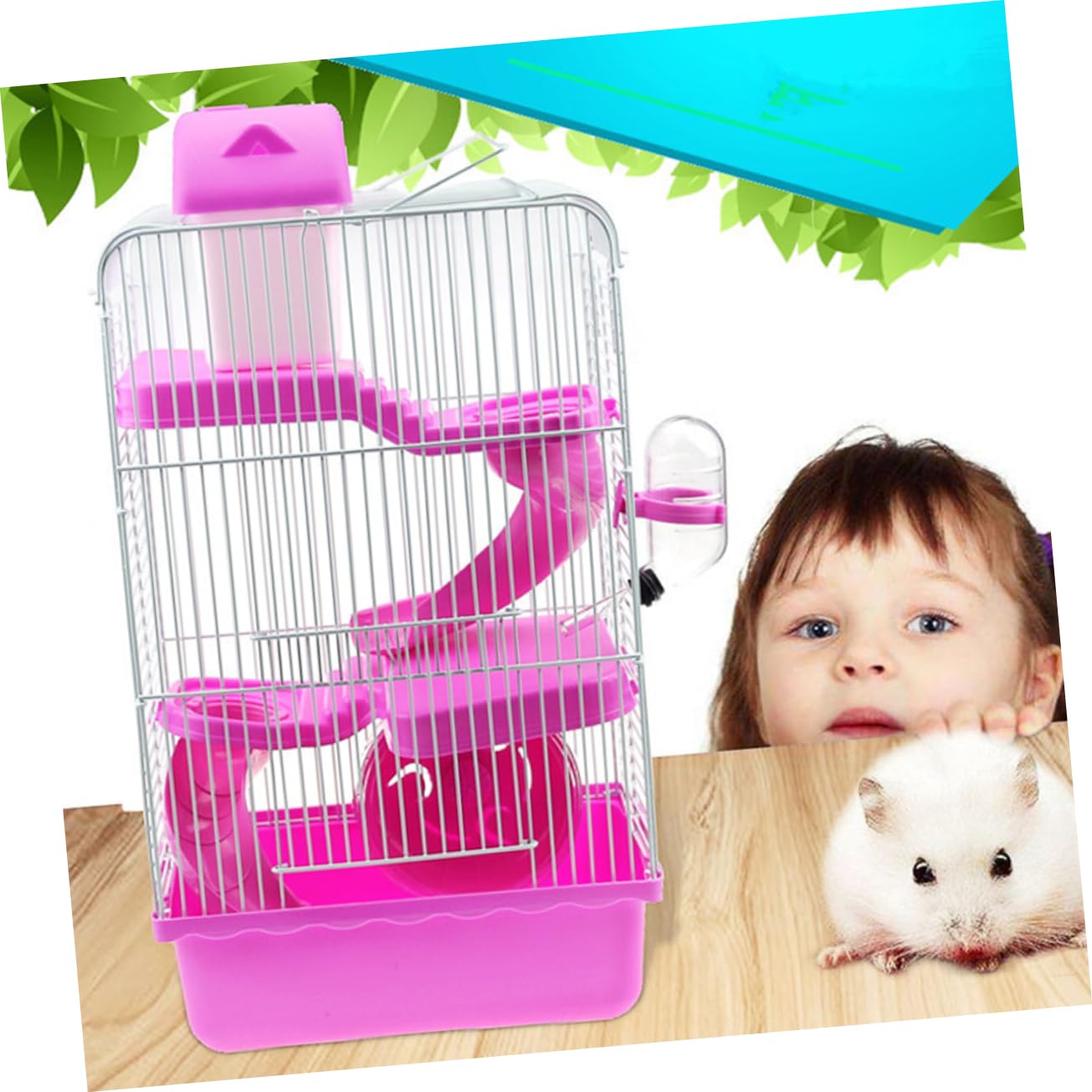 TOYANDONA Hamsterkäfig aus Robustem Kunststoff Mehrstufig mit Rutsche Haustierkäfig mit Laufrad und Wassernapf Chinchillakäfig als Spielhaus
