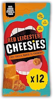 Crunchy Snacking Cheese | Red Leicester | 100% Cheese | Keto Snack, Sugar Free, Gluten Free, No Carb | High Protein and Vegetarian | Crunchy, Baked and Tasty | Multipack | 12 x 20g Bags