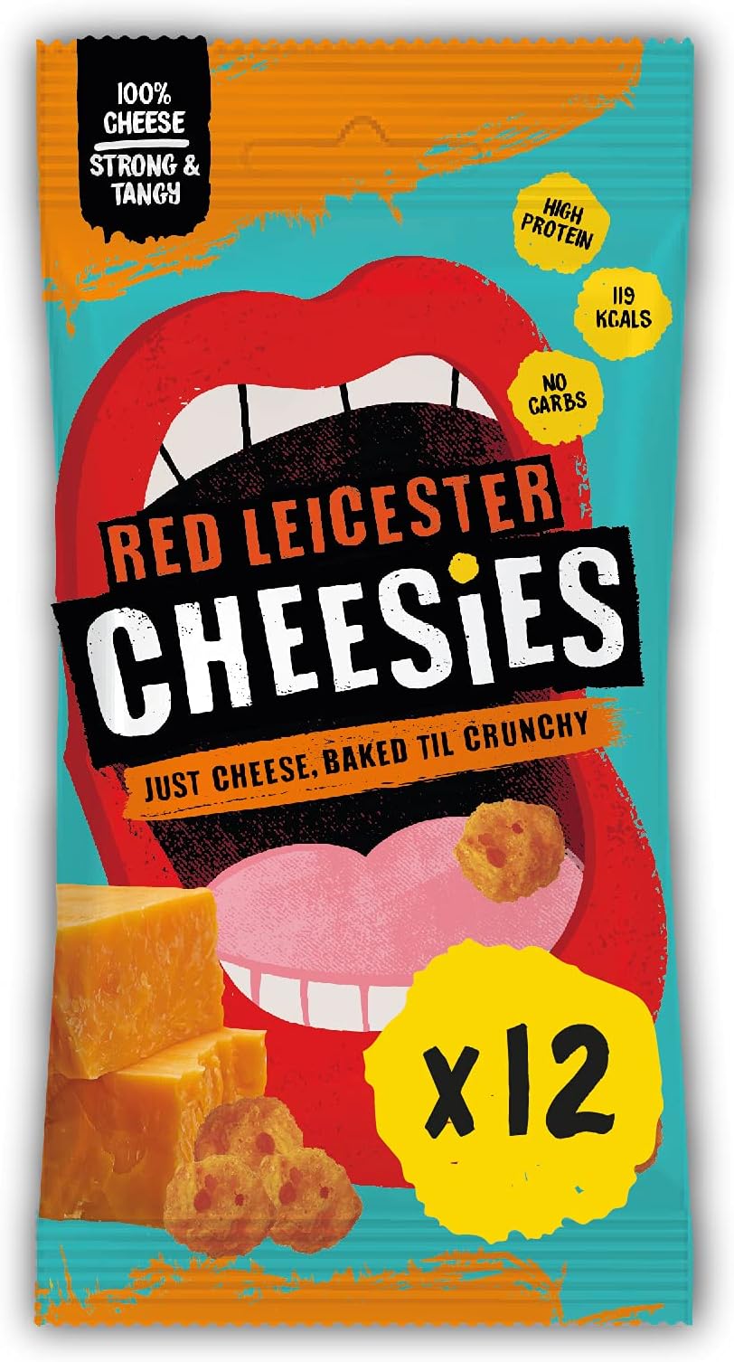 Crunchy Snacking Cheese | Red Leicester | 100% Cheese | Keto Snack, Sugar Free, Gluten Free, No Carb | High Protein and Vegetarian | Crunchy, Baked and Tasty | Multipack | 12 x 20g Bags