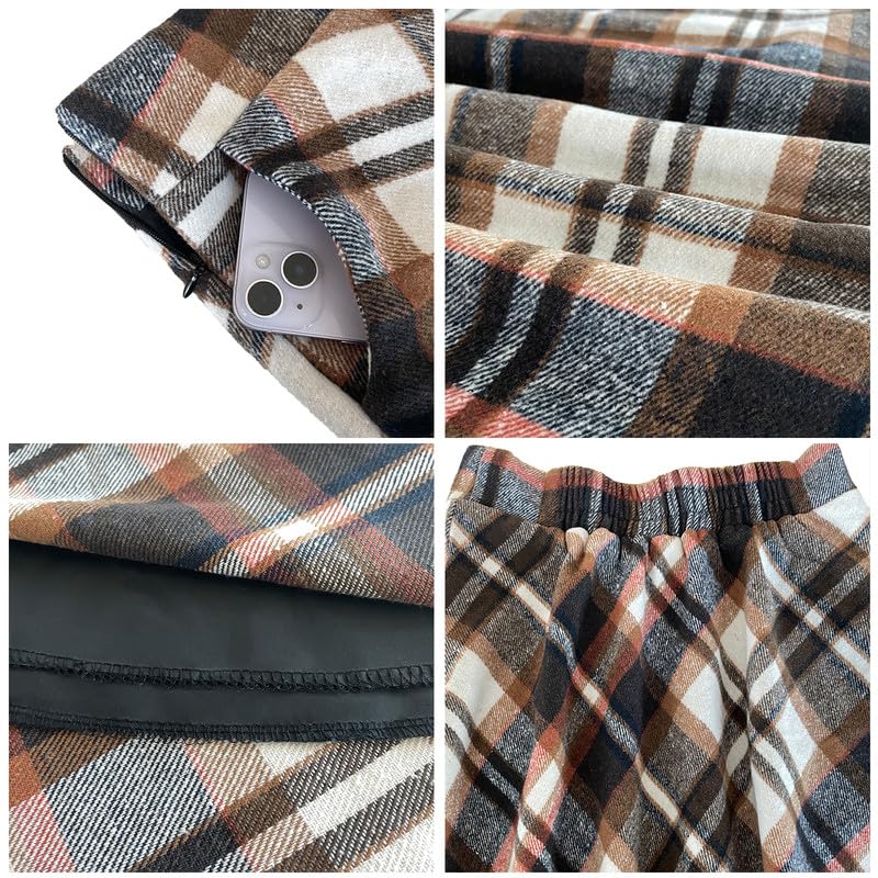 Alaster Queen Gonna lunga da donna, a quadri, con tasche invernali, vita alta elastica