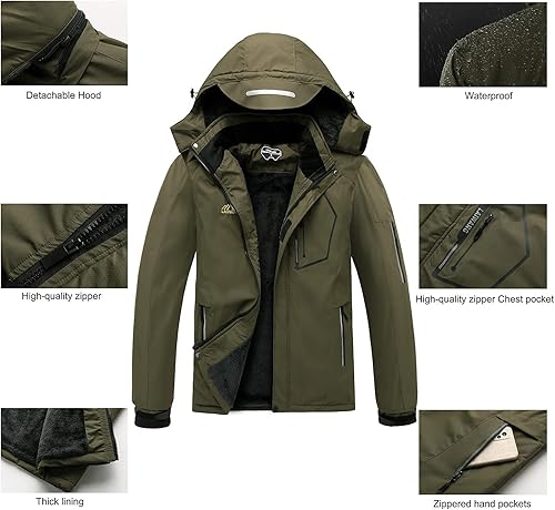Miniatura 5 de Chaqueta impermeable de esquí de montaña para hombre, resistente al viento, abrigo cálido con capucha para invierno