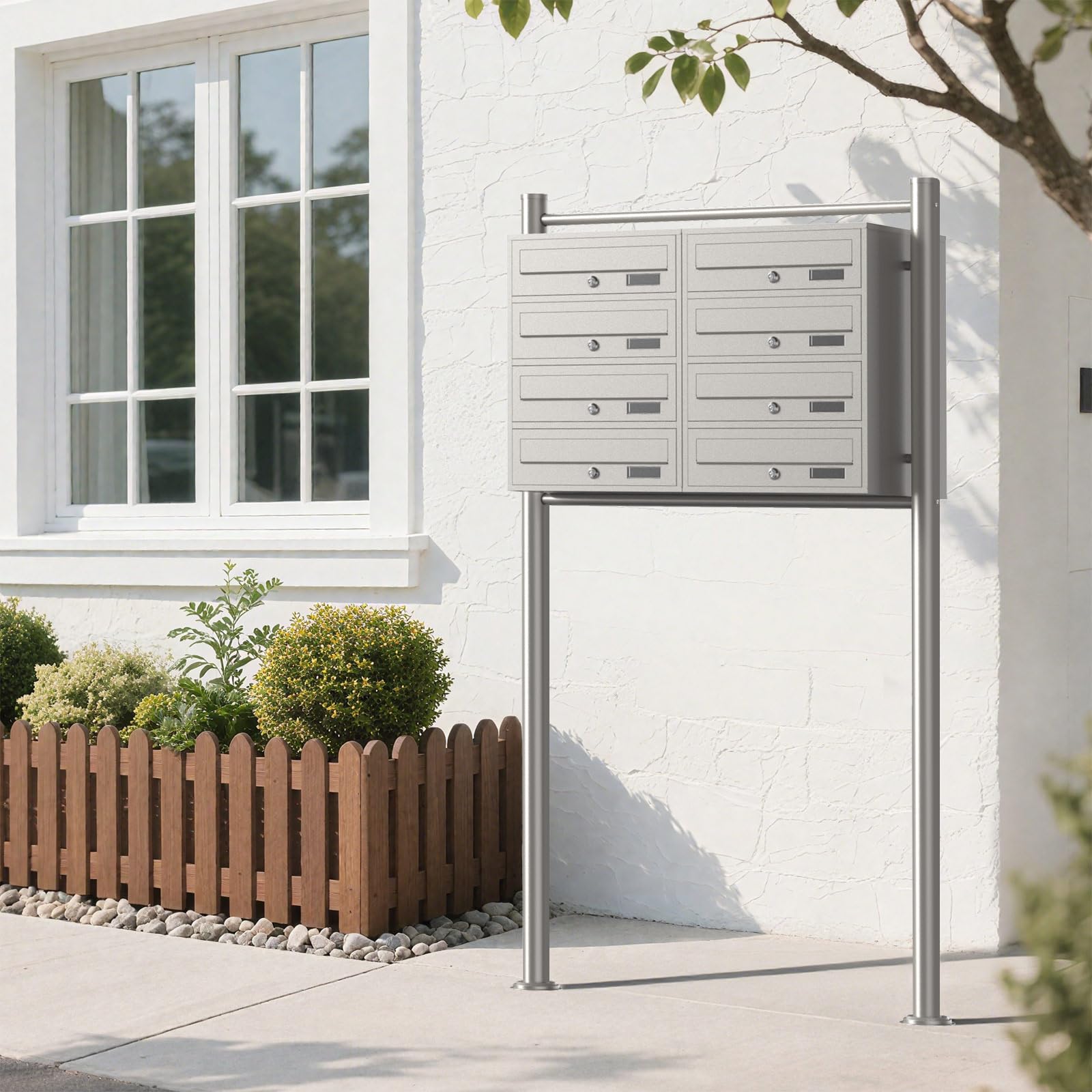 Wiltec Cassetta postale condominiale autoportante, 8 posti, acciaio inox, 945 x 270 x 1500 mm, 2 moduli