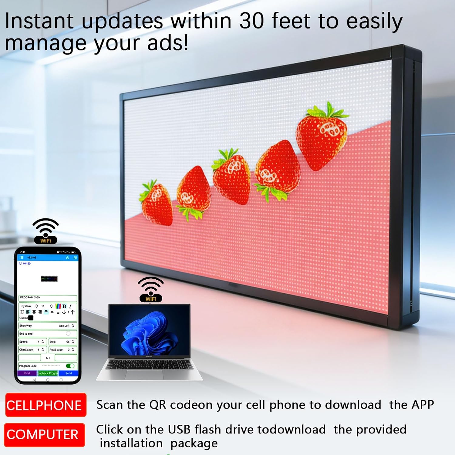 Led Signs Scrolling Programmable, Digital Display Screen Outdoor Waterproof, Customed Electronic Message Board ,for Advertising Public Business Store Restaurant Window P6 40''x17'' ,High Brightness Full Color