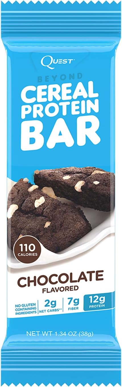 Quest Nutrition Beyond Cereal Protein Bar, Chocolate Flavor, 12g Protein, 2g Net Carbs, 110 Cals, 1.34oz Bar, 15 Count, Breakfast Bars, Low Carbs Bars, Gluten Free, Soy Free