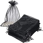 HRX Package Black Organza Bags 6x9 inch 100pcs, Mesh Candy Bags Jewelry Gift Pouches Drawstring Empty Sachet for Halloween Present Giveaways