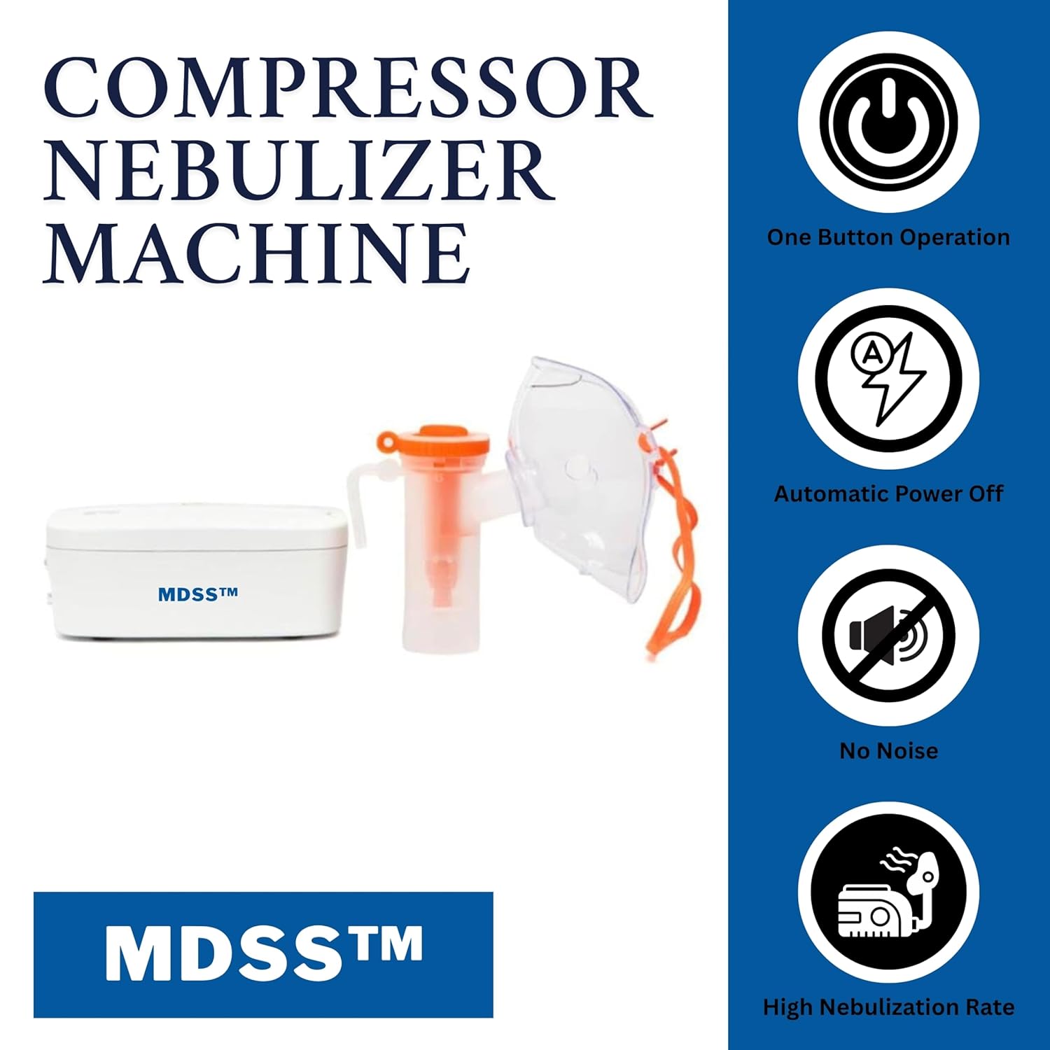 MDSS Compressor Nebulizer Machine for Adults and Children | Steam inhaler for cold, cough, asthma, sinuses and breathing relief. Home use Nebulizer Kit with Mask and Mouthpiece - White MDSS Compressor Nebulizer Machine for Adults and Children | Steam inhaler for cold, cough, asthma, sinuses and breathing relief. Home use Nebulizer Kit with Mask and Mouthpiece - White