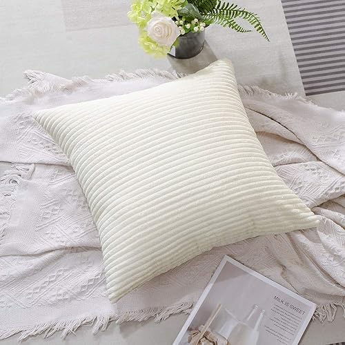 Miniatura 5 de Artscope Fundas de Almohada de Pana a Rayas Acogedoras Súper Suaves Decorativas Cuadradas Fundas de Cojín para Sofá Sillón Dormitorio Decoración de