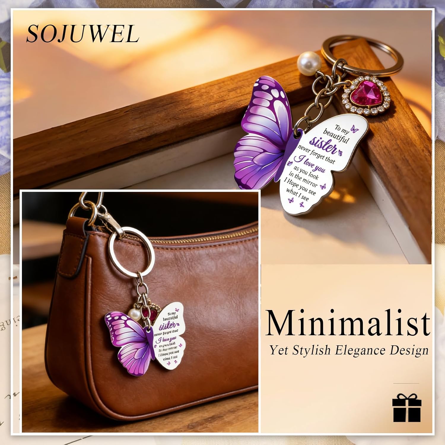 Sister Valentines Sister Gifts from Sisters Sweet Sister Birthday Gift Purple Butterfly Keychains Happy Birthday Sisters Gifts for Girls Best Friend Besties Graduation Christmas Birthday Gift Keyring - Image 6