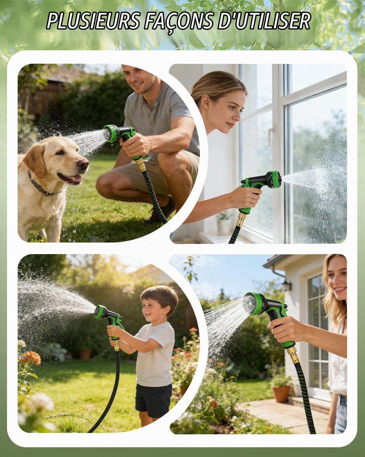 Tuyau Arrosage Extensible 100FT avec Pistolet 10 Fonctions, Raccords 1/2'' & 3/4'', Embout Plaqué Cuivre, Crochet et Sac, Tuyau d'Arrosage Anti-Fuite et Anti-Torsion pour Jardin