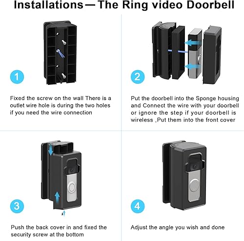 Miniatura 6 de Soporte de puerta de timbre de video ajustable antirrobo (30 a 140 grados) Soporte de esquina compatible con timbre de video 1234, soporte de
