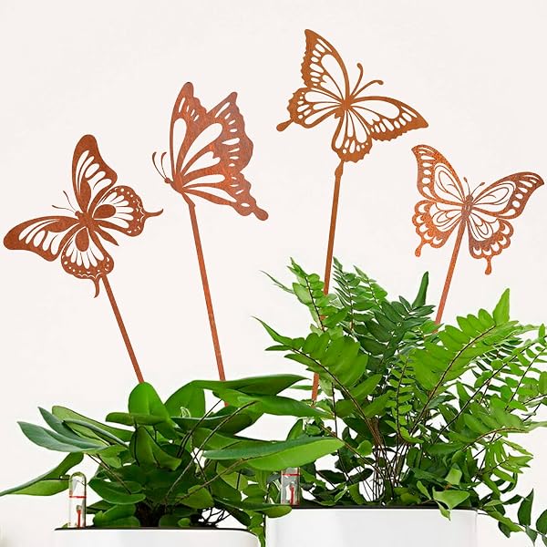 4er Set Gartenstecker Schmetterlinge Deko Rost - Gartenstecker Metall- Gartendeko Für Draußen Wetterfest - Gartendeko Rost, Blumenstecker Für Töpfe & Balkon Deko Wetterfest Frühling & Ostern - 1
