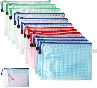 Zhiye A5 Plastic Wallets, A5 Document Folders, Zip-Lock Bags, Files Folder Bags 12 PCS for School, Office, Homework Cosmetics Blue,Green,White,Pink