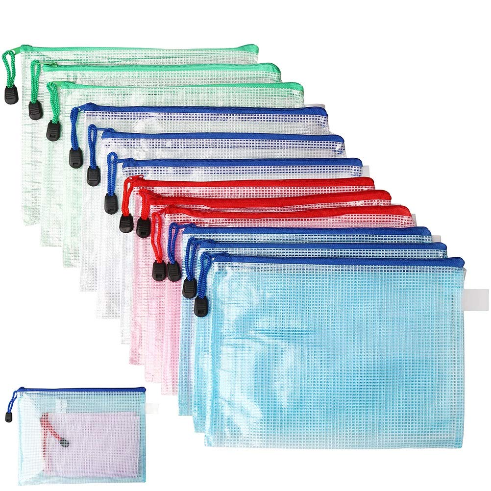ZHIYEA5 Plastic Wallets, A5 Document Folders, Zip-Lock Bags, Files Folder Bags 10 PCS for School, Office, Homework Cosmetics Blue,Green,White,Pink