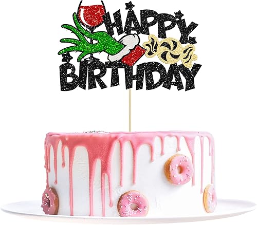 Miniatura 8 de 1 decoración de pastel de Navidad con purpurina roja y verde para árbol de Navidad, ciervo, sombrero de Papá Noel, decoración para decoración de