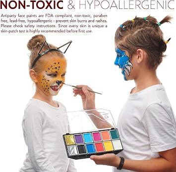 Face Paint Kit Non-Toxic & Hypoallergenic Professional Face Painting Kit for Kids & Adults Cosplay Makeup Kit Easy to Apply & Remove Leakproof Dry Glitters