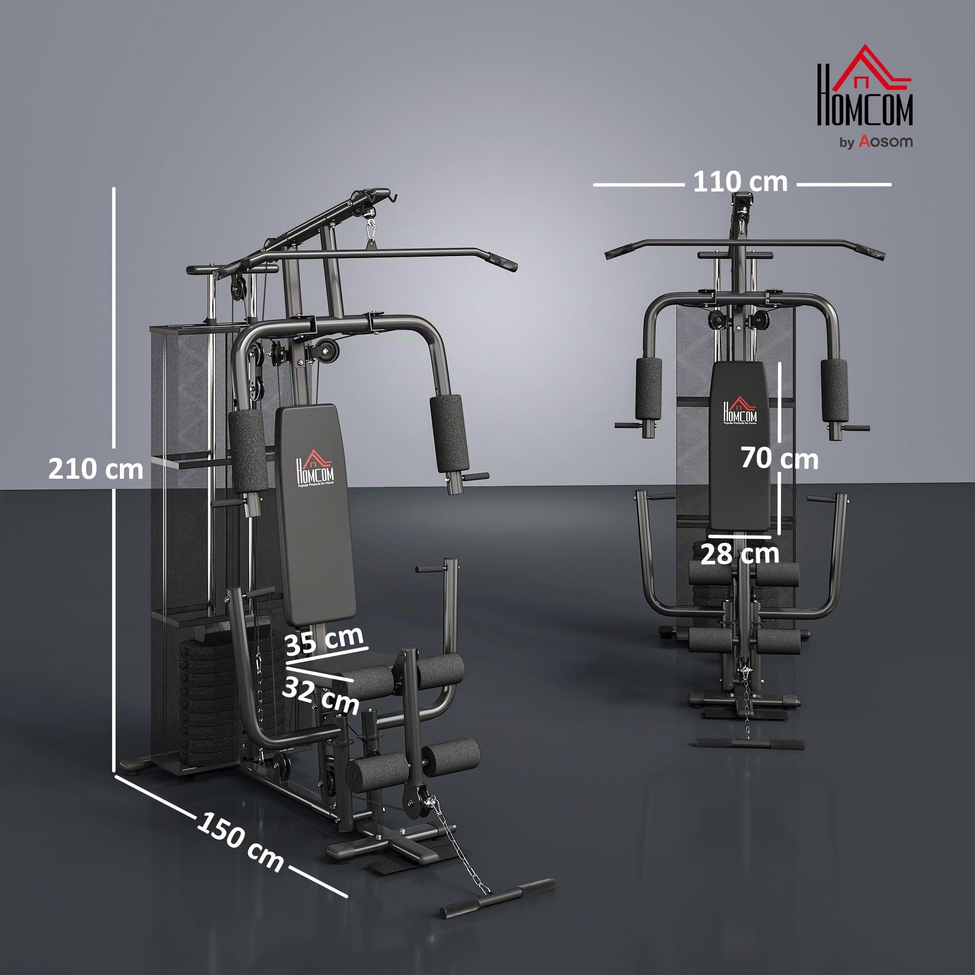 HOMCOM Attrezzatura da palestra domestica, stazione di allenamento multi palestra con pila di pesi da 45 kg, stazione toracica, pressa a farfalla e sviluppatore gambe per allenamento della forza