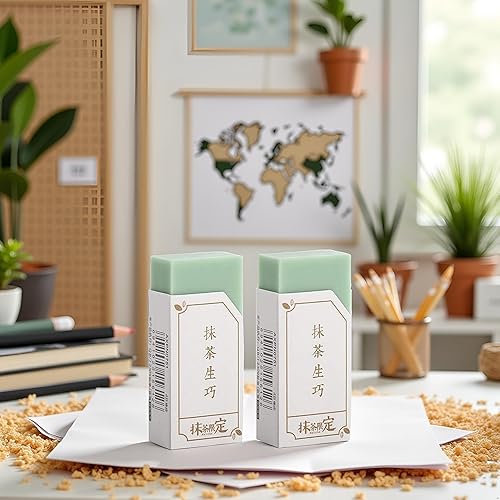 Miniatura 5 de Borrador de 2 piezas, borrador verde matcha sin rastro, borradores de lápiz creativos, herramientas de limpieza sin desmenuzables, suministros