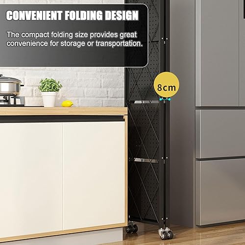 Miniatura 8 de Estantes plegables de almacenamiento con ruedas, organizadores plegables y estante de metal de almacenamiento, estantería para cocina, garaje, 5