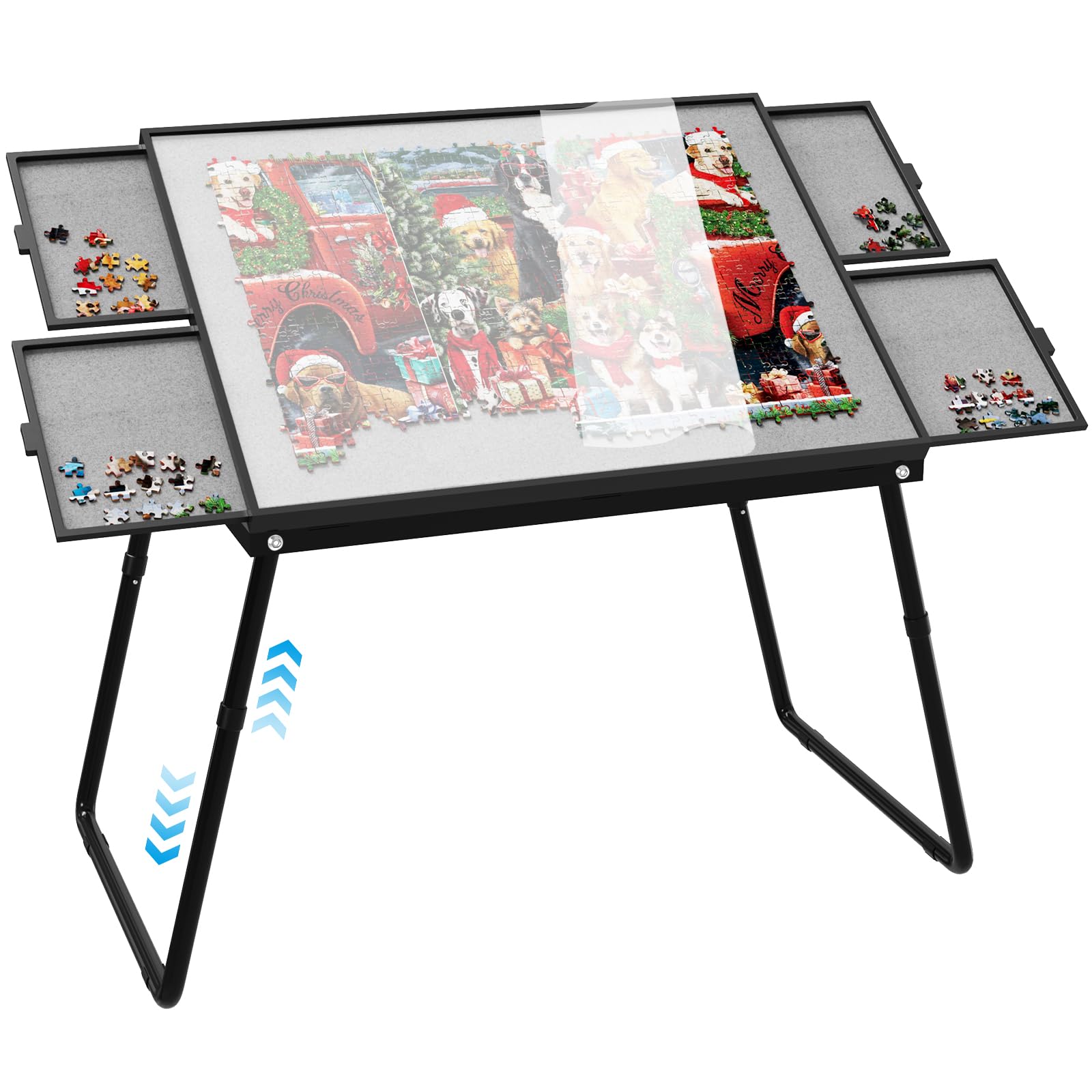 Jigsaw Puzzle Table Adjustable Height-18,28inch,3 in 1 Design Puzzle Tables with Legs,35"×26" Foldable Puzzle Table with Drawers for Adluts and Kids,Felt,and Cover