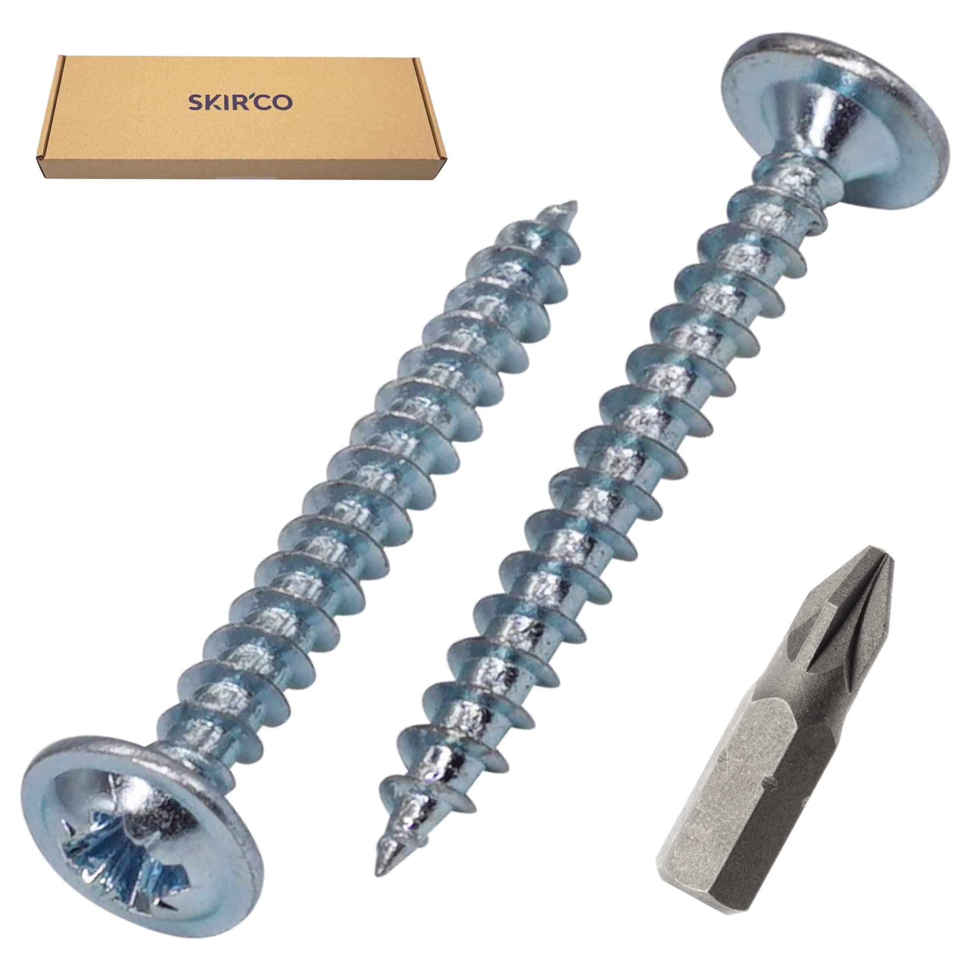 SKIR'CO (500 pcs) Zinc Plated Steel 3.5 x 30 mm Wood Screws, Metal Screws, Wafer Head, Pozidriv, Self Tapping - Image 2