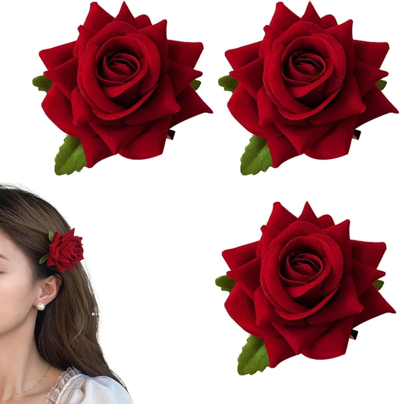 JYTDBCS Rose hairpin Vintage red influencer headpiece photo hairpin side clip flower accessories for women red flower hair clip