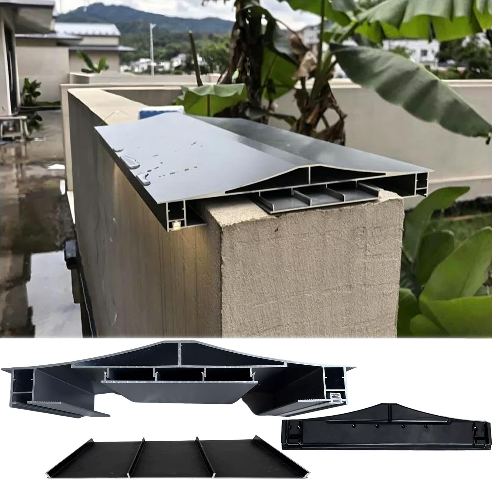Kit Di Copertura Per Muretto Di Parapetto - Placca Di Copertura In Metallo E Testata Di Chiusura E Base, Deflettore Antipioggia(Fit 181mm/7.13" T Wall,100cm L)
