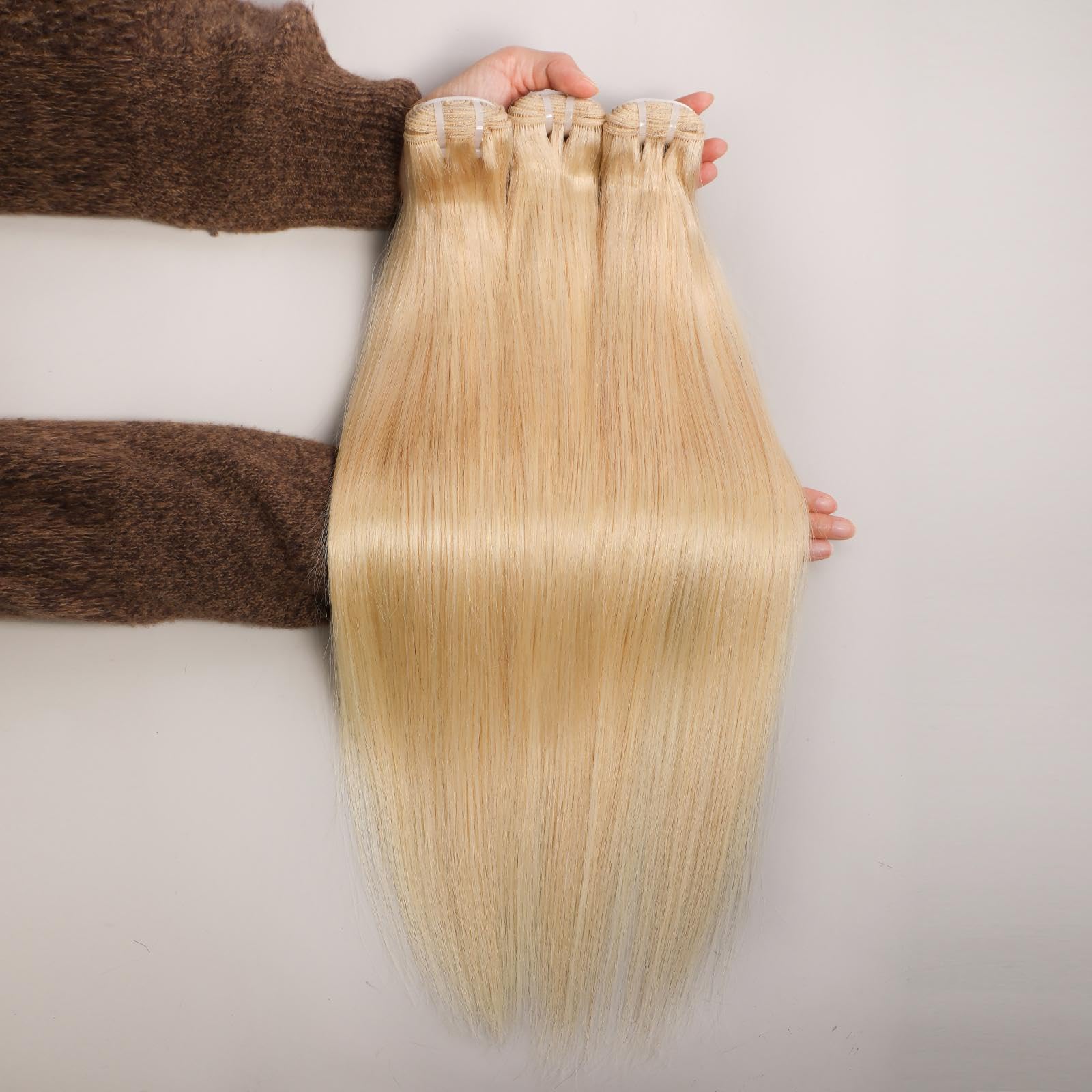 Lemoda 613 Blonde Human Hair Bundles 16 16 16 Inch Straight 3 Bundle 100% Unprocessed 15A Brazilian Virgin Blonde 613 Raw Bundles Human Hair Extensions Quick We