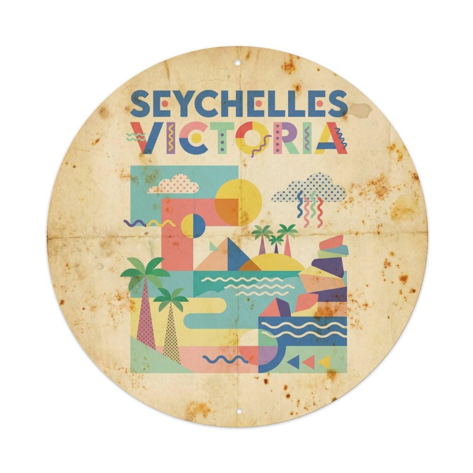 Seychelles Victoria Atoll Resort Mid Century Metal Tin Sign