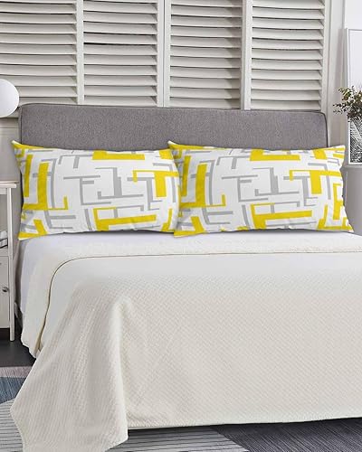Miniatura 5 de Fundas de almohada geométricas de tamaño King de color amarillo y gris, fundas de almohada suaves decorativas para sofá de cuerpo largo, con cierre