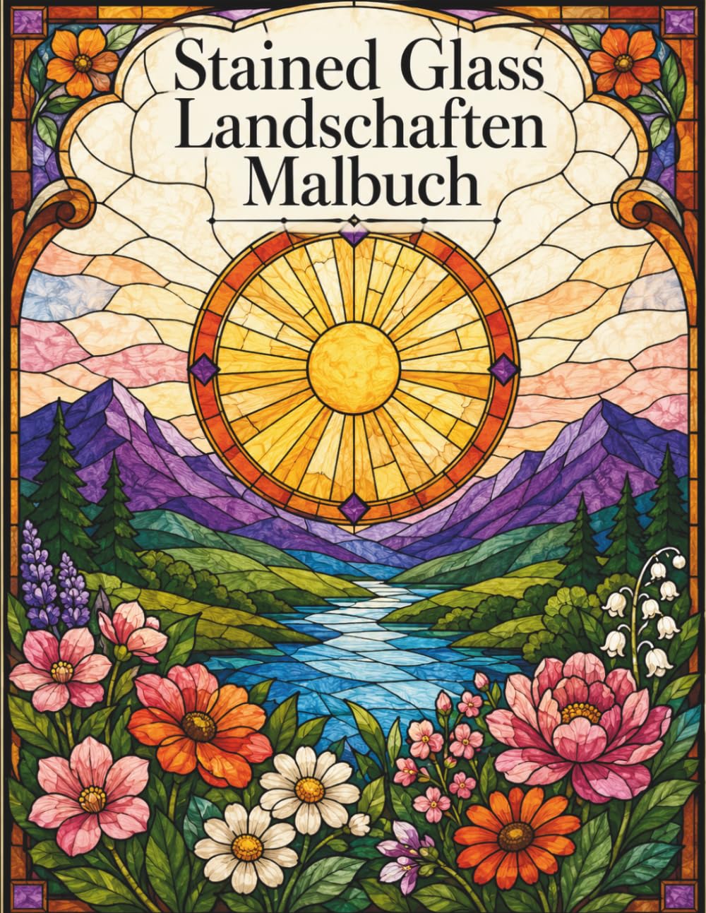Stained Glass Landschaften Malbuch: Wunderschöne Naturmotive mit harmonischen Glasfenster-Designs zum Ausmalen und Entspannen
