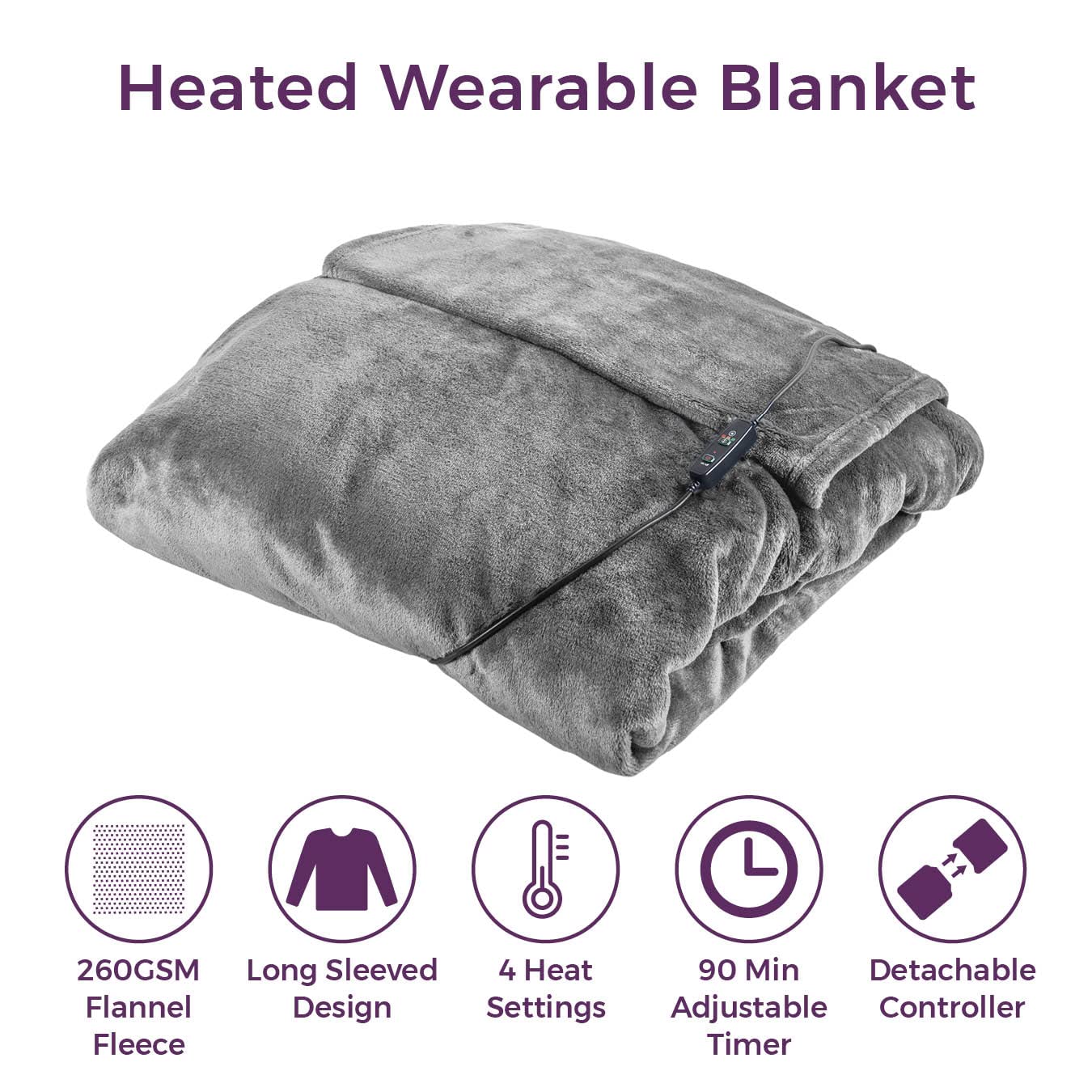 Couverture chauffante lavable Gris 183 x 155 cm