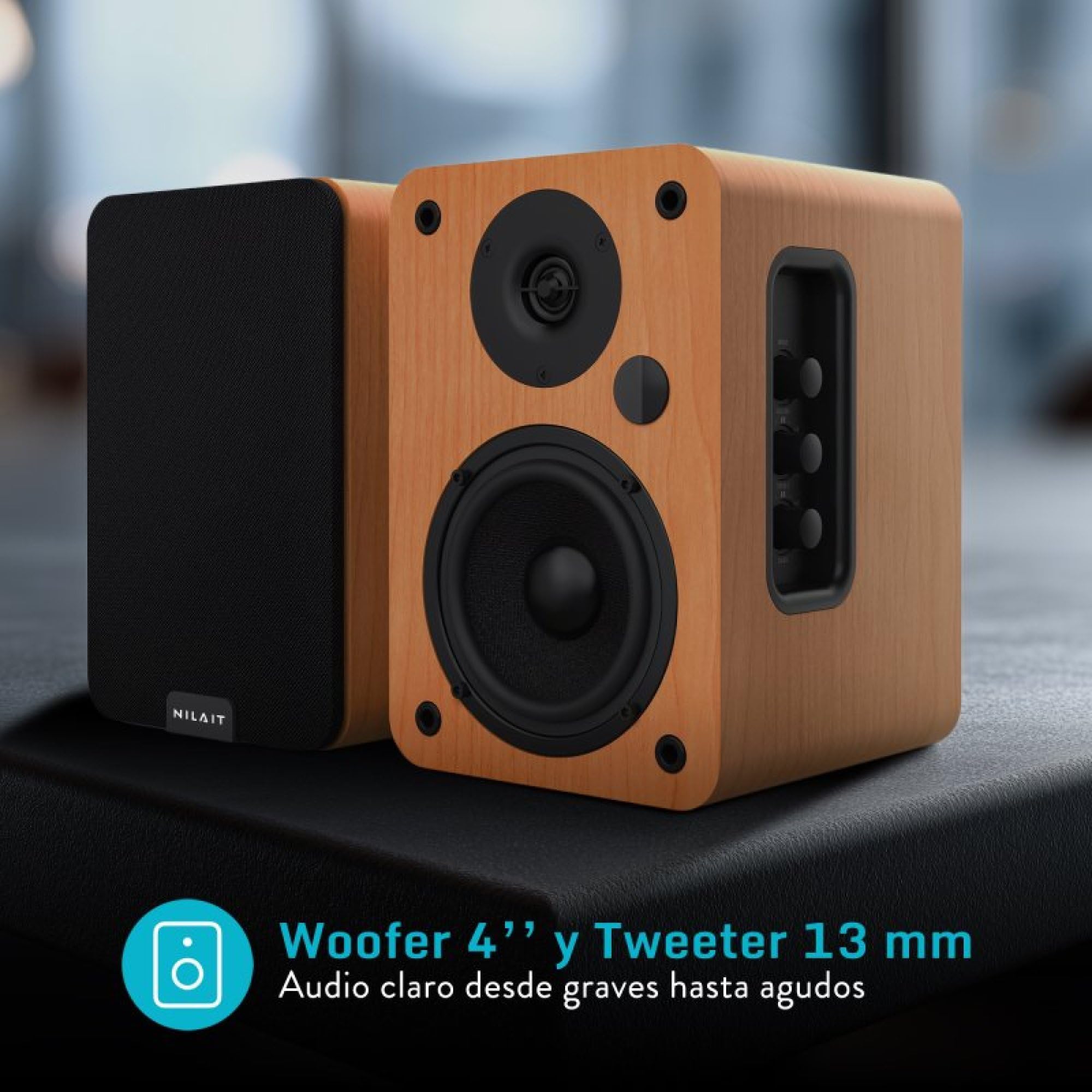 Nilait Hiphoniq Altavoces Bluetooth 80W RMS, Acabado Madera Marrón | Para TV y PC, HDMI ARC, Óptico, USB, RCA, AUX, Bluetooth 5.3, Modos Cine, Música, Diálogo, Mando a Distancia