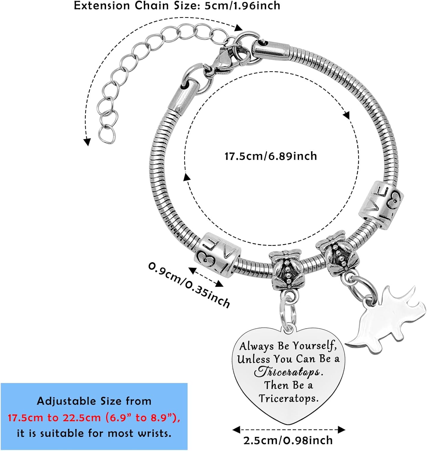 Dinosaur Gifts for Women Jewelry Dinosaur Triceratops Bracelet Funny Dinosaur Gifts Dinosaur Lovers Gift Animal Lover Gift for Girls Friends Sister Coworker Christmas Birthday Gifts - Image 4
