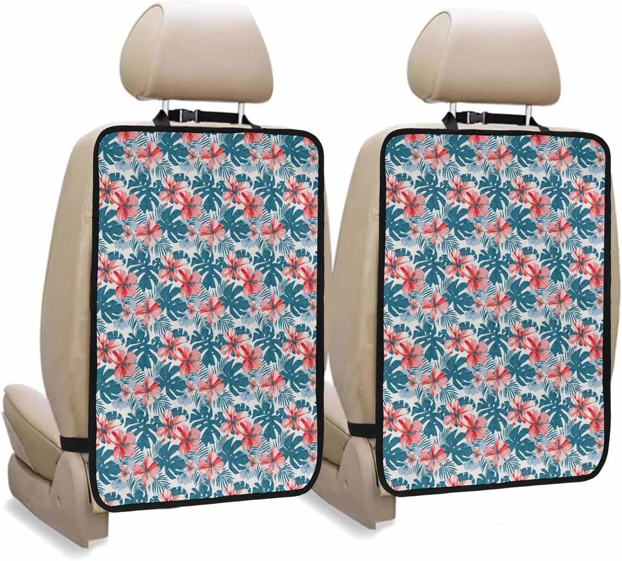 T&H XHome Car Seat Protector, 2 Pack Kick Mats Back Seat Protector Summer Tulip Plant Flowers Waterproof Backseat Cover for Kids Universal Fit Automotive Interior Protectors