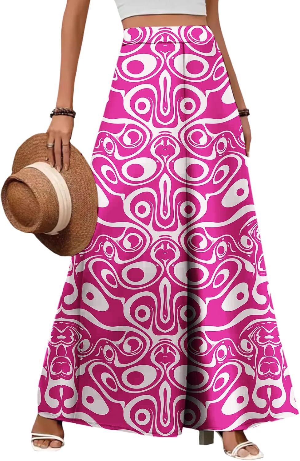 Flowy High Waisted Pants for Women Fall Trendy Plus Size Boho Pants Graphic Wide Leg Trousers Beach Vacation Outfits