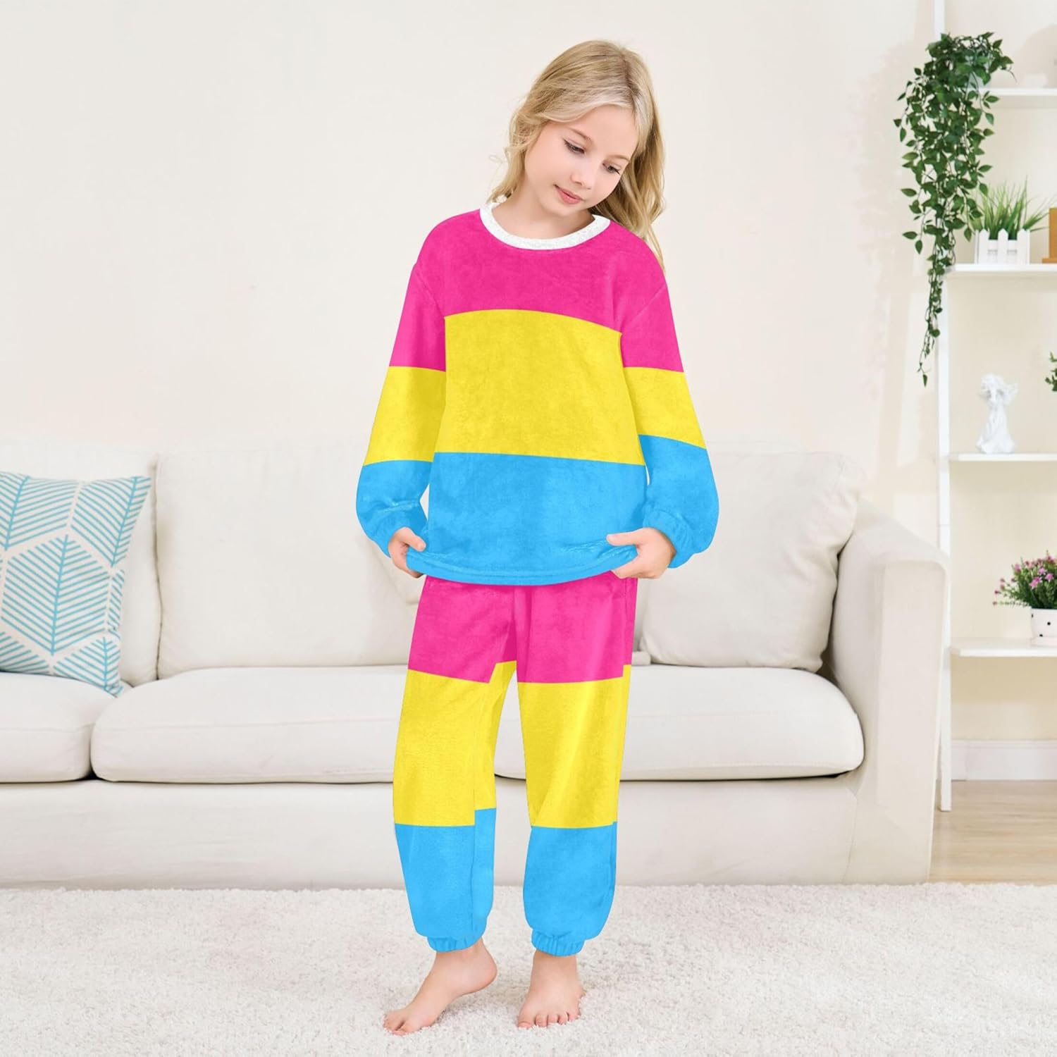 Fleece Pajama Sets Long Sleeve Top with Pants Soft Sleepwear 2 Piece Pjs Set