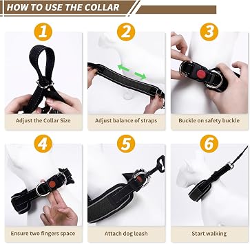 Martingale Collar for Dogs, Reflective No Pull Dog Collar for Large Medium Dogs, Adjustable Anti Pull Dog Collar for Training Walking, Heavy Duty Nylon Slip Collar with Buckle 2 Inch Wide L Black