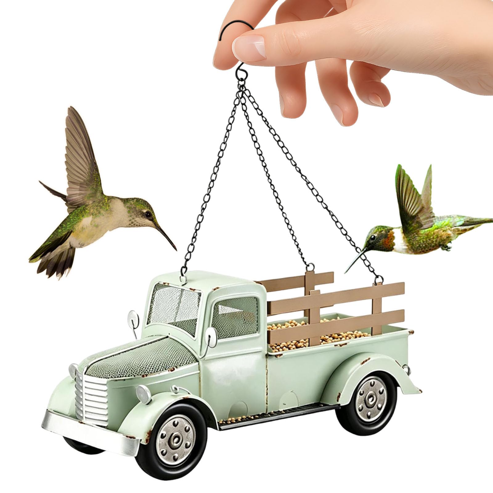 Mangiatoie per uccelli sospese con catena design retrò camion, per giardino e esterno