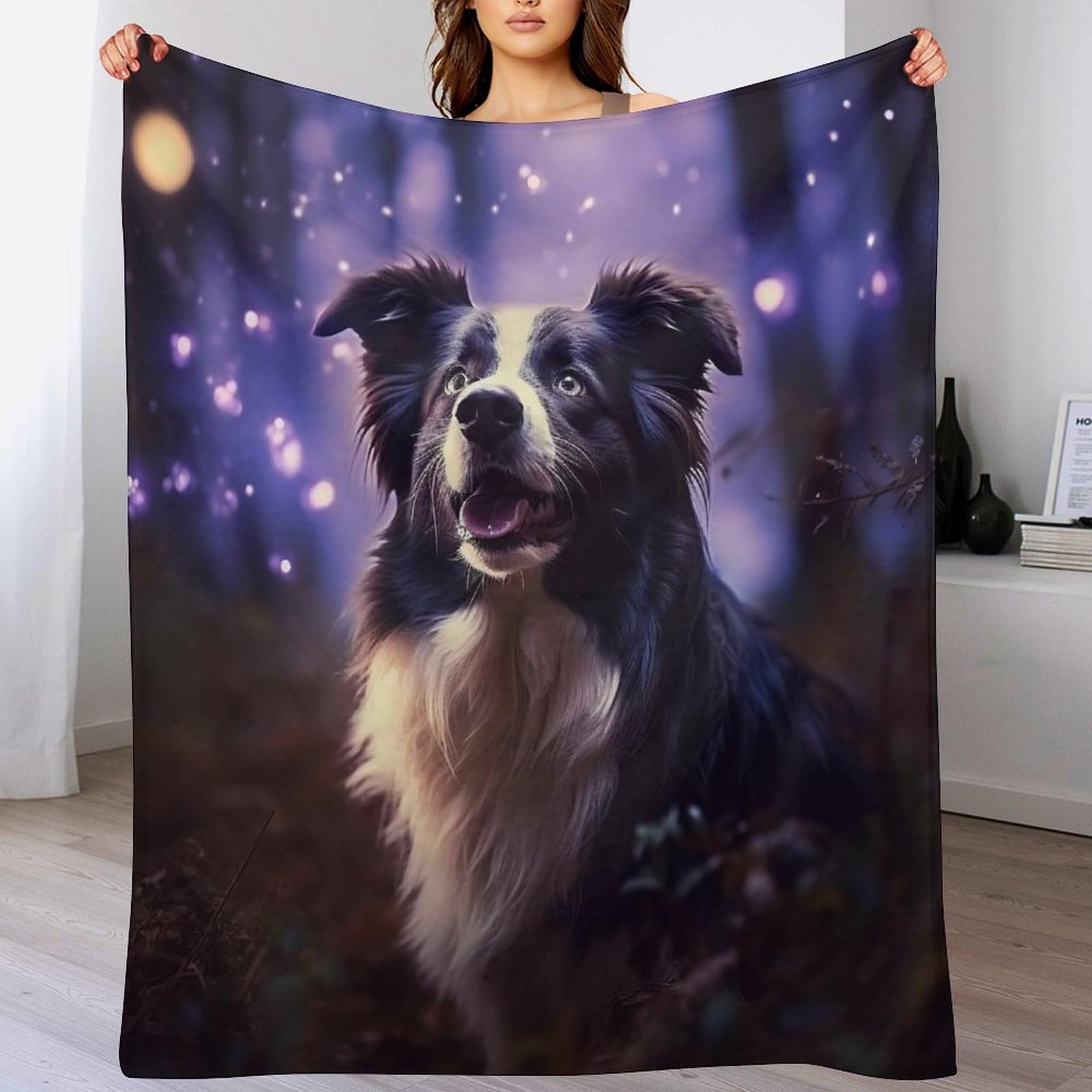 Manta Border Collie para sofa cama niña niño mujer hombre forro polar suave 1