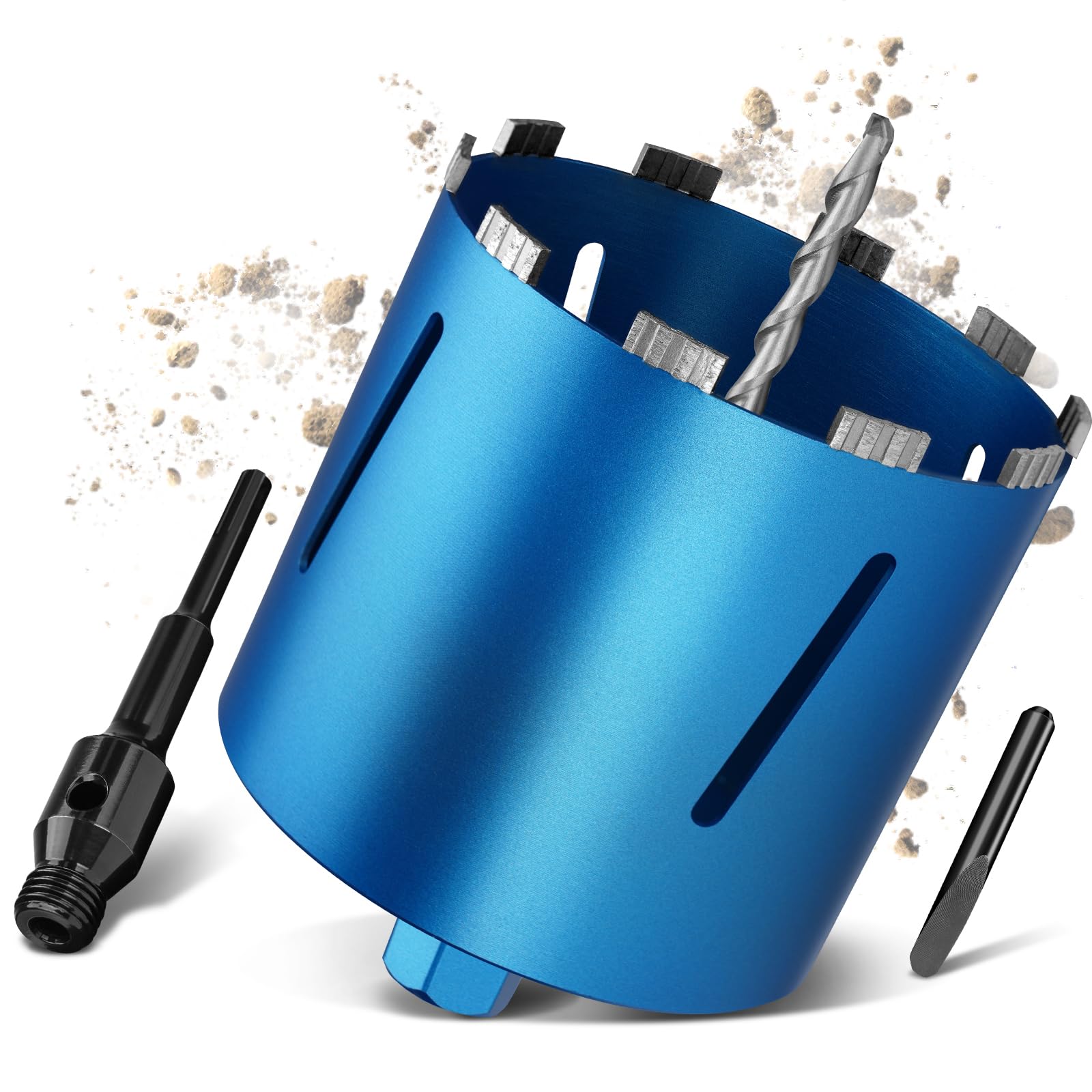 Corona de perforación de diamante M22, diámetro de 182 mm, longitud total: 200 mm, adaptador SDS Plus (110 mm), para hormigón y mampostería
