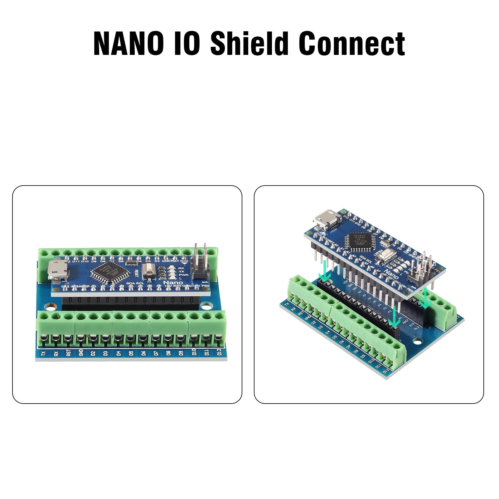 Binghe 2x Nano IO Shield V1.0 – Erweiterungsplatine Mit Schraubklemmen – Kompatibel Mit Arduino Nano – Digitale & Analoge Pins