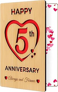 5 Year Marriage Anniversary Card Gifts for husband Wife, Wooden Happy 5th Anniversary Card for Her Him, Always and Forever Fifth Wood Wedding Cards for Men