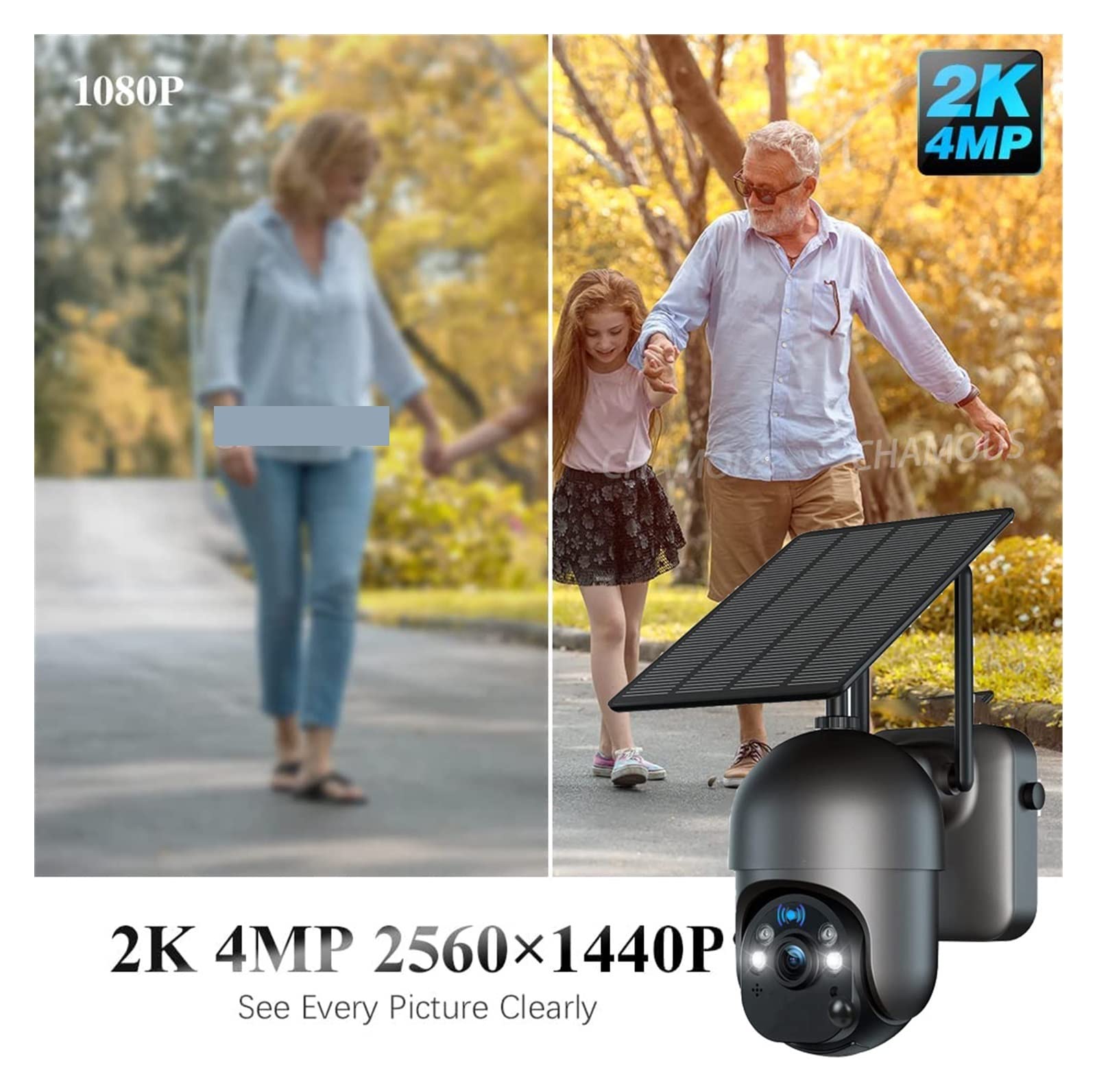 cámara de seguridad gran angular, Cámara IP solar 4G 4MP HD Batería incorporada Vigilancia CCTV de larga espera Cámara inalámbrica Reflector for exteriores Detección de movimiento 2K con diseño de amp