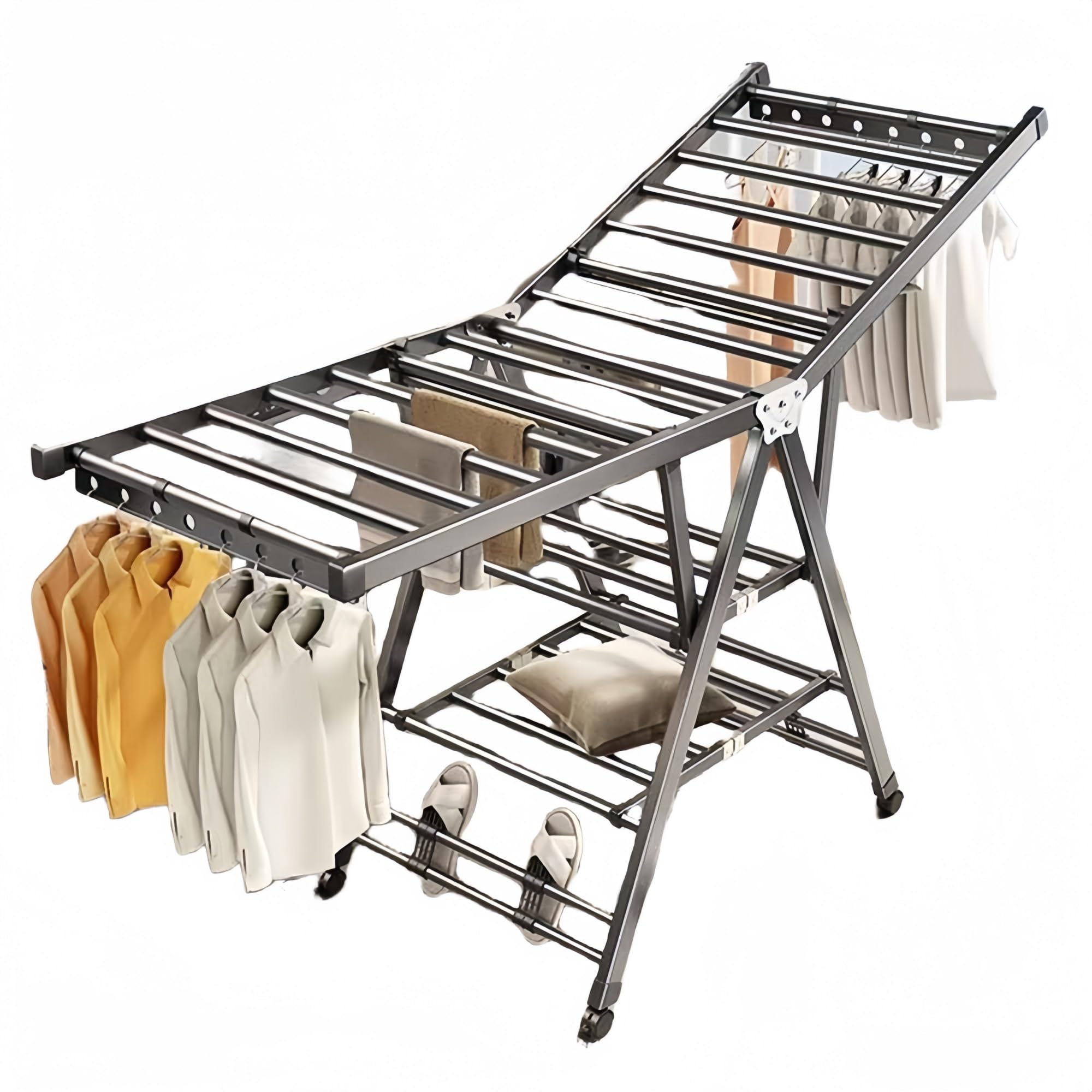 Stendibiancheria retrattile pieghevole, salvaspazio, per interni/esterni, perfetto per soggiorno, camera da letto, balcone, 1,6 m