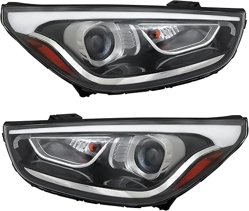 Miniatura 9 de Conjunto de faros delanteros compatible con Hyundai Tucson 2014-2015 CAPA certificados, bombillas incluidas, halógeno, lados izquierdo y derecho