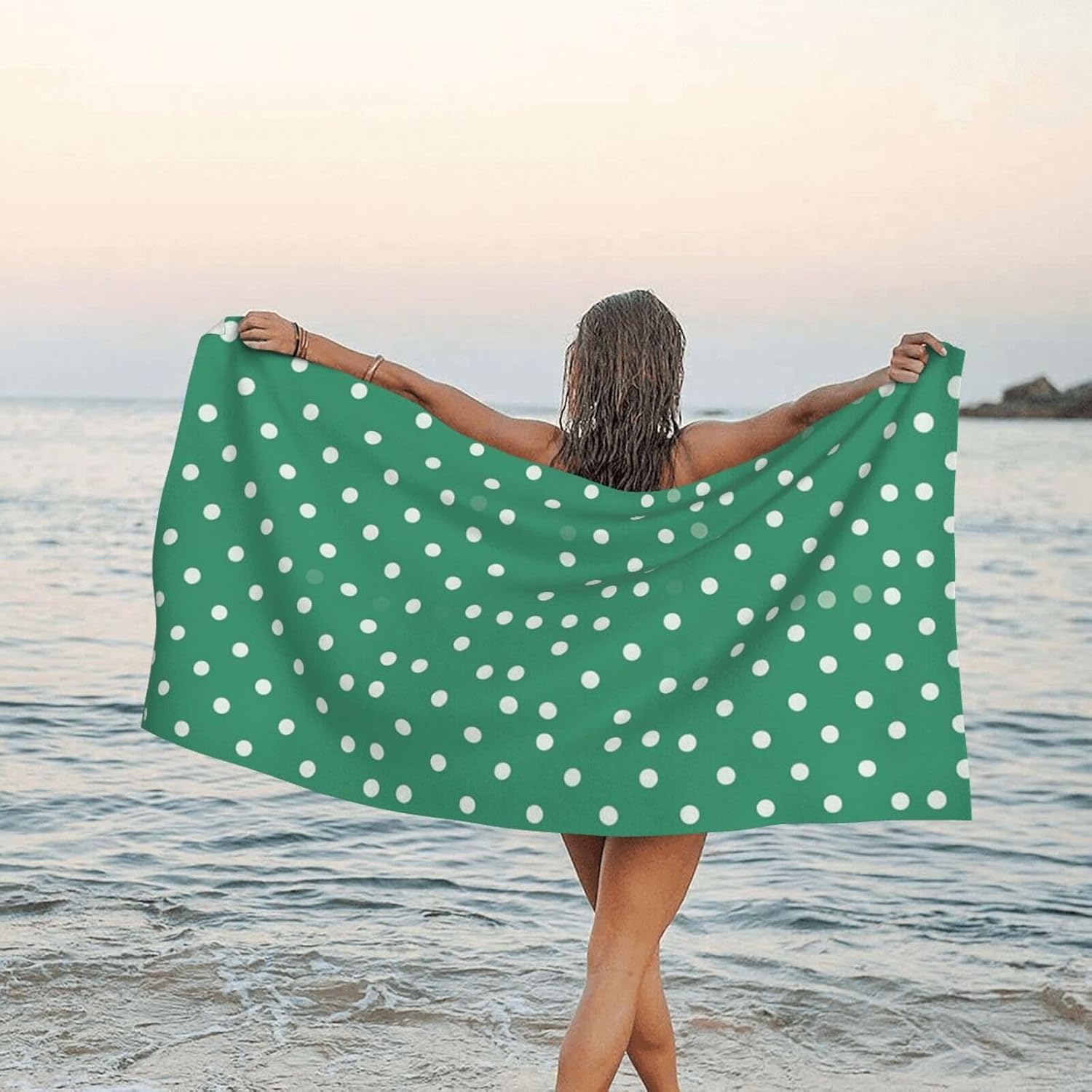 KHiry Microfiber Towel Beach Towels Green Polka Dots Quick Dry Towel Soft Lightweight Travel Towels Absorbent Large Easy Pack Travel Things Beach Blanket for Gym Sports Swimming