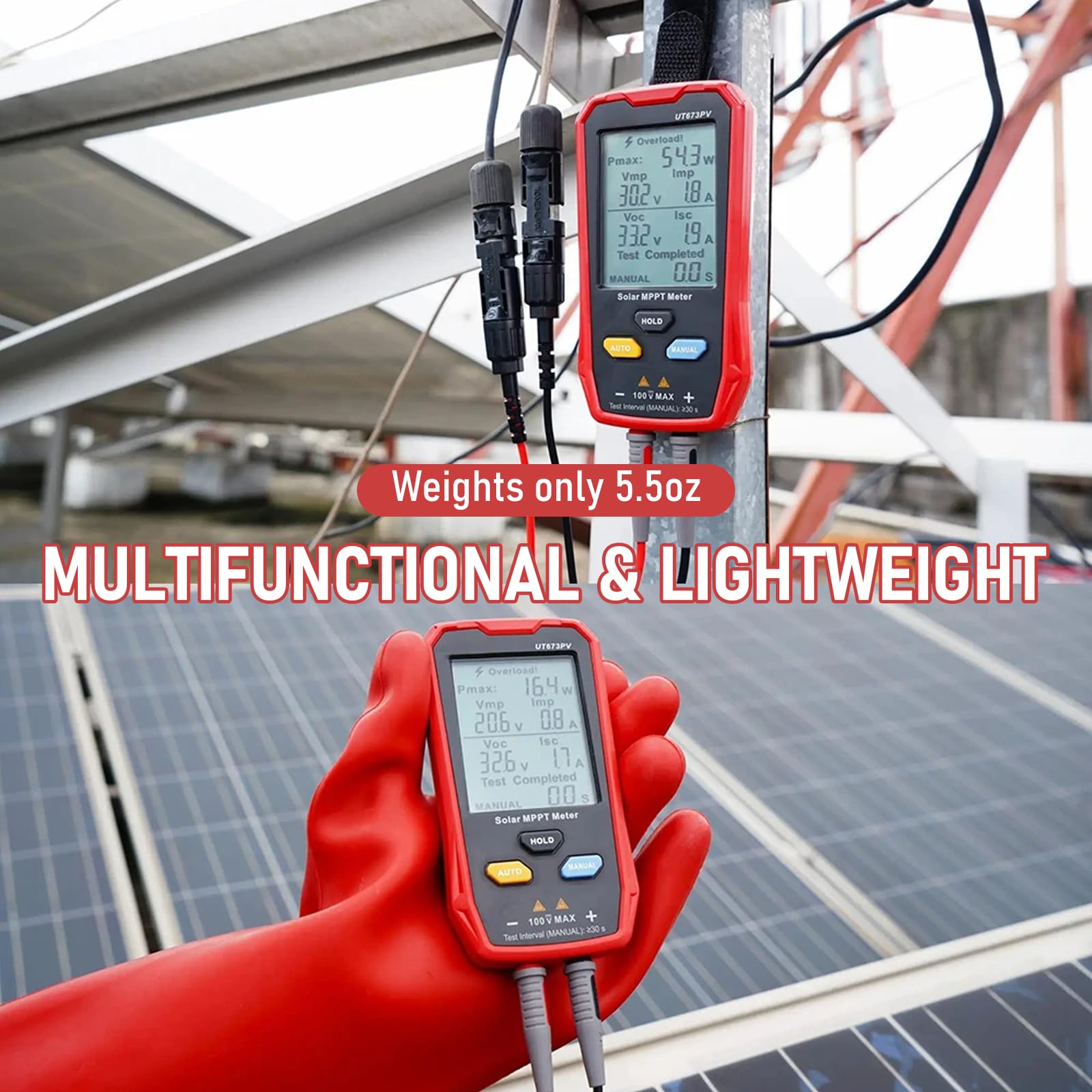 UT673PV Solar Panel Tester, Photovoltaic Multimeter 800W, Solar MPPT Meter with Large Ultra Clear LCD, Smart MPPT Open Circuit Voltage Troubleshooting, Data Test for Photovoltaic Modules — Amazon image 3