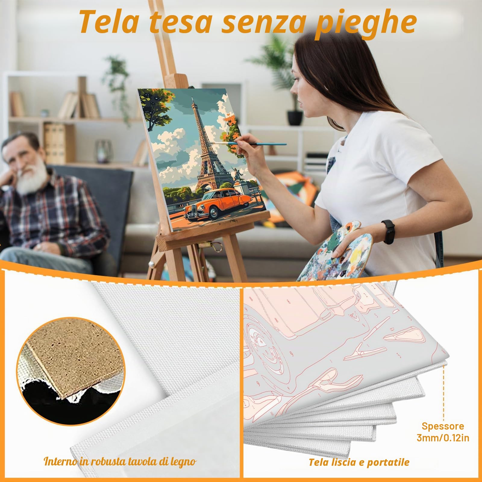 QENSPE 6 Pezzi Kit Dipingere con i Numeri, Tele Tese per Dipingere per Adulti, Pittura a Olio Acrilico per Studenti Principianti Accessori per Feste di Disegno, Paesaggio Urbano Vintage (20x30 cm)