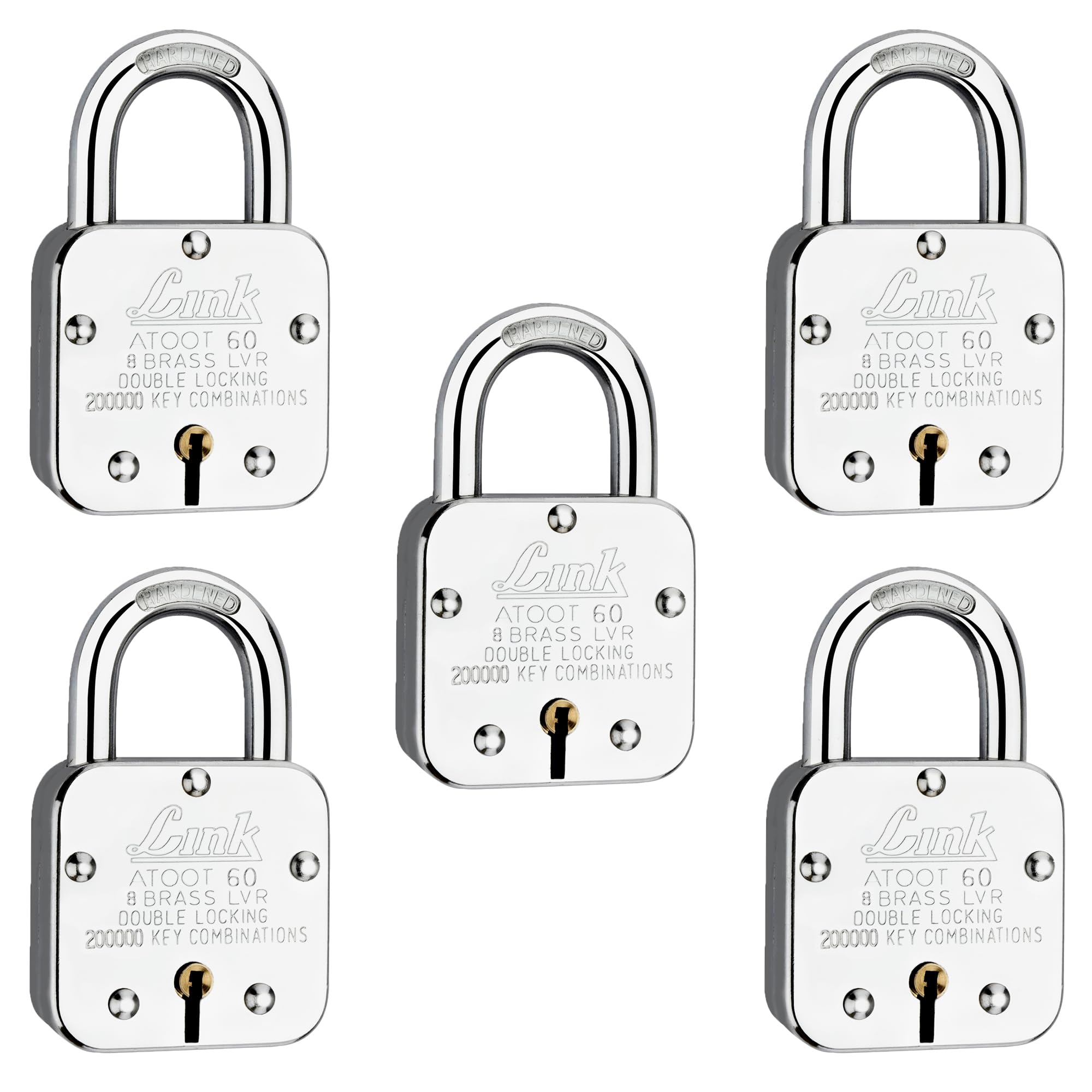 Link Atoot 60mm Padlocks 5Pcs Set | 2 Lakhs Key Combinatiosn | Steel Body | Hardened Shackle | 8 Brass Levers | Made in India | 3 Keys for Each Padlock-picture-15