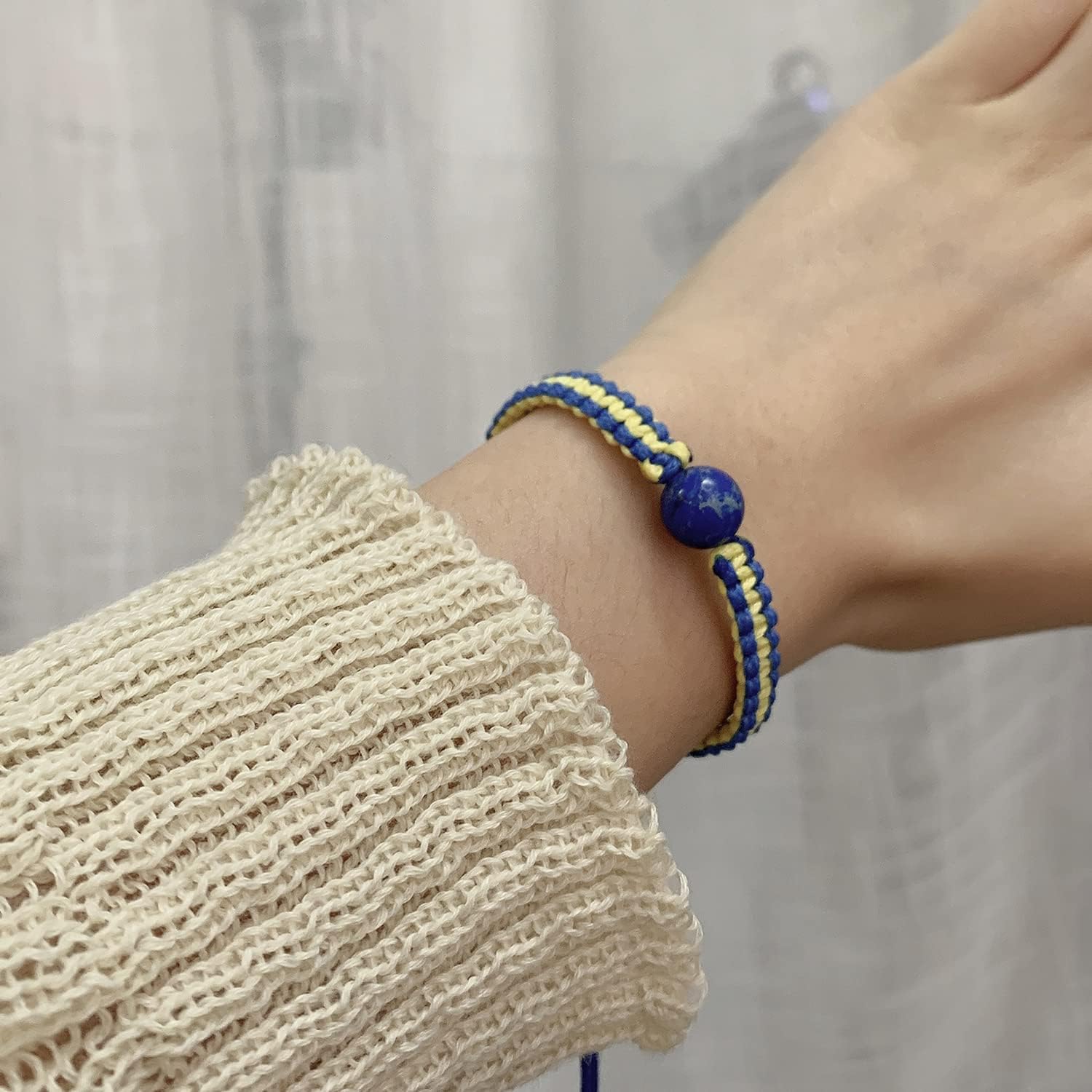 Adjustable Ukraine Yellow and Blue Color Matching Bracelet,Wristband for Women Men, Cord Braided String Rope - Image 2